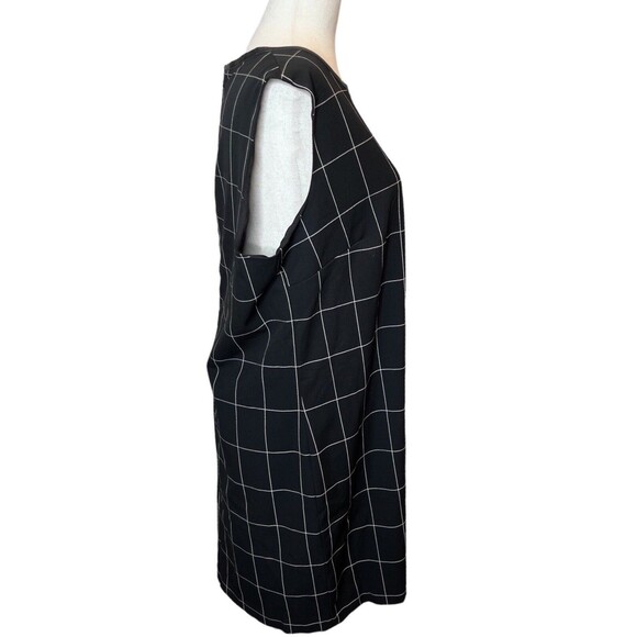 LAUREN Ralph Lauren Leather Trim Windowpane Plaid Shift Dress Black Size 16 - Picture 4 of 9